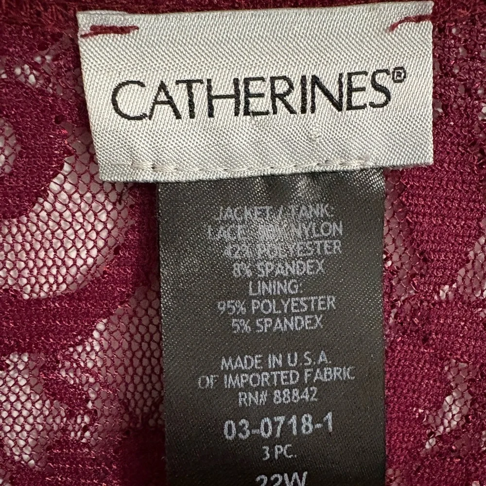 Catherines Women’s Lace Open Front Cardigan Size 22W Burgundy Floral 3/4 Sleeves - Picture 5 of 9